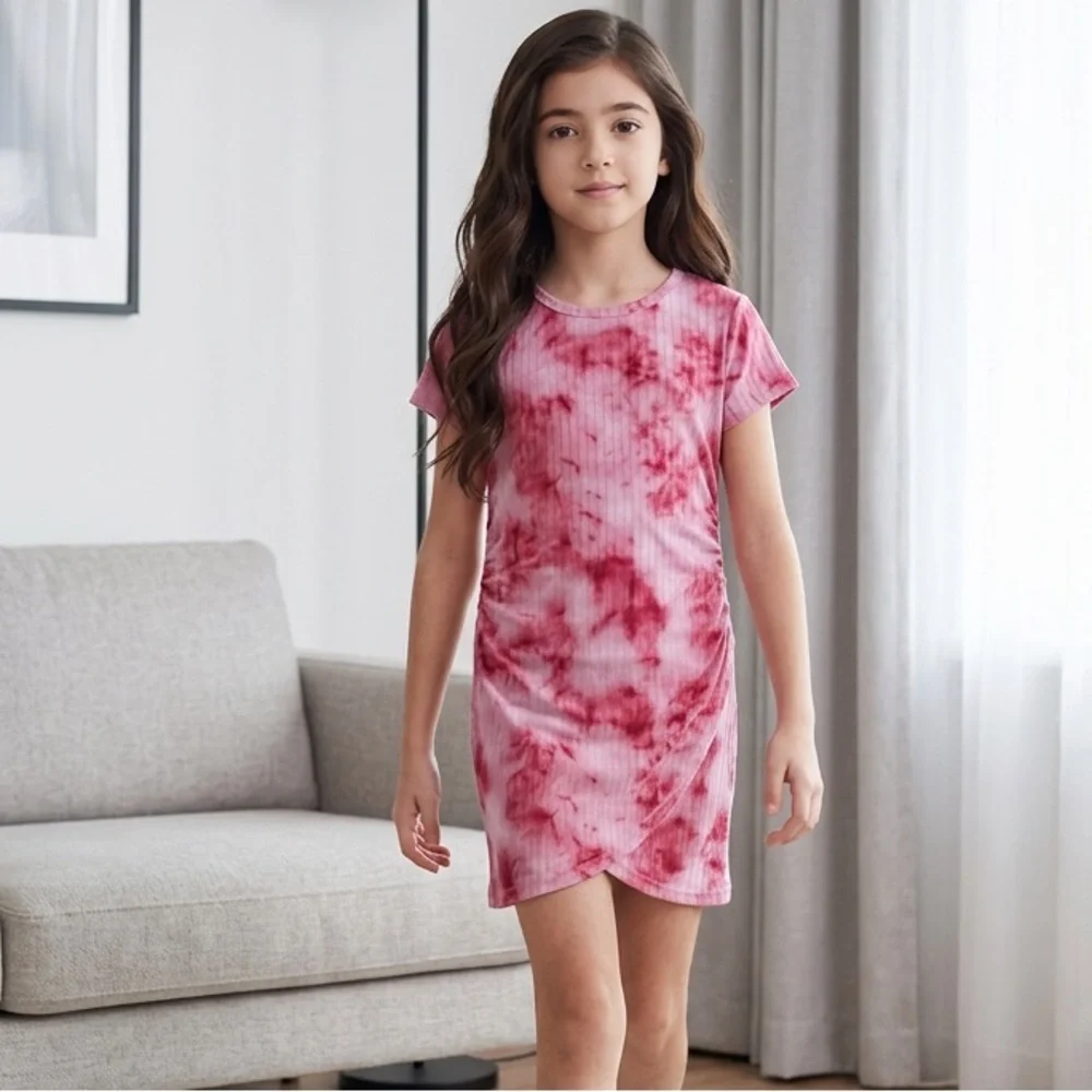 NWT Youth Girls 2 Dresses Green & Pink Tie Dye A Size 12